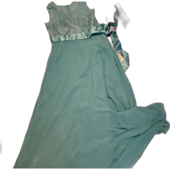 iEFiEL silk formal dress Turquoise Full Length w/lace Sz 12 - Picture 8 of 9